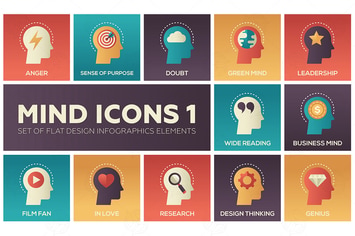 Mind icons - set of flat infographics elements