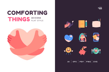 30 Icons Comforting Things Flat Style