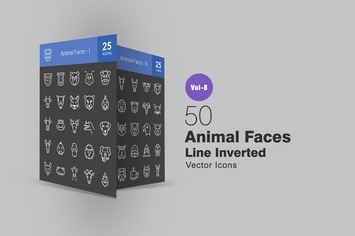 50 Animal Faces Line Inverted Icons