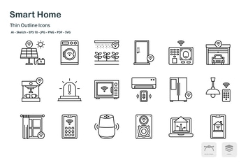 Smart home thin outline icons