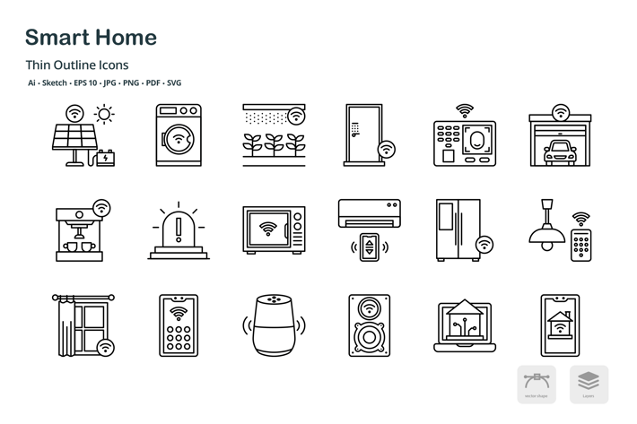 Smart home thin outline icons