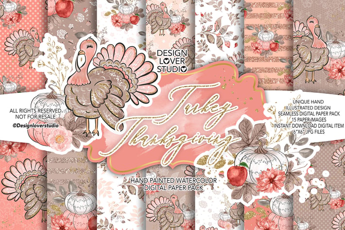 Turkey Thanksgiving digital paper pack