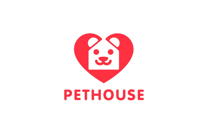 PetHouse - Heart , House and Dog Symbol Logo