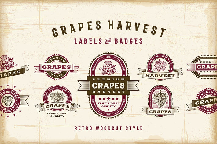 Vintage Grapes Labels Set