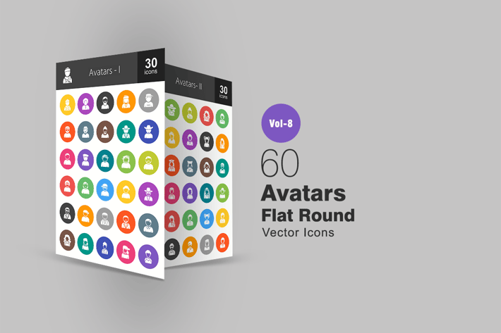 60 Avatars Flat Round Icons