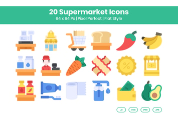 20 Supermarket  Icons Set - Flat