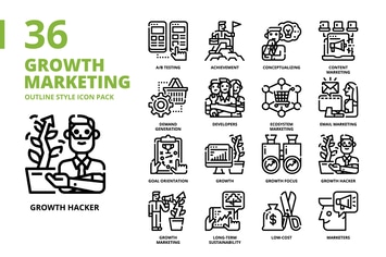 Growth Marketing Outline Style Icon Set
