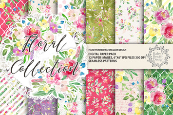 Floral digital paper pack