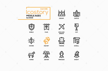 Middle ages - line design style icons set