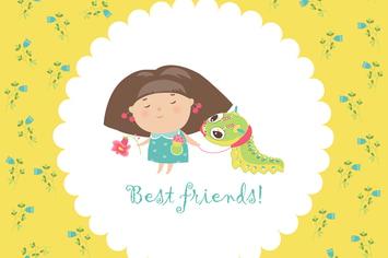 Little girl and her friend-caterpillar. Vector