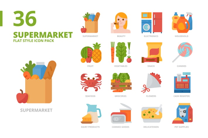 Supermarket Flat Style Icon Set