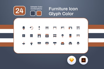 Furniture Glyph Color Icon Set
