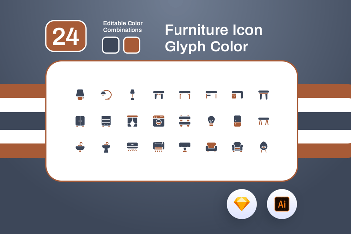 Furniture Glyph Color Icon Set