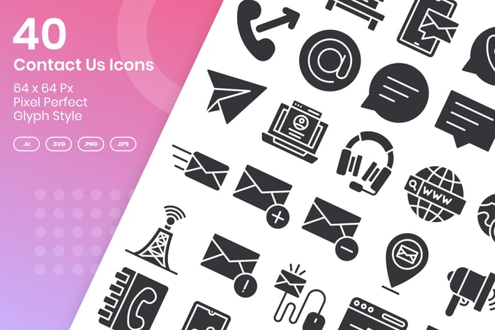 40 Contact Us Icons Set - Glyph