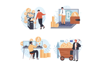 Cryptocurrency Mining Concept Scenes Set