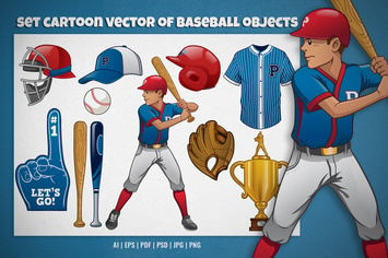 set cartoon vector of baseball objects