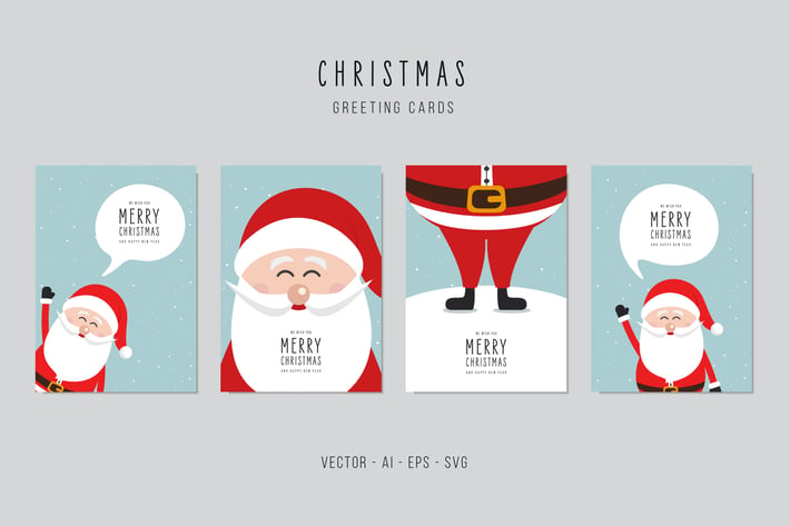 Christmas Santa Claus Greeting Vector Card Set