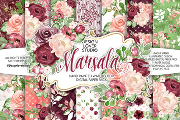 Watercolor MARSALA digital paper pack
