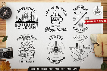 Travel Line Art Badges. Camping SVG Designs
