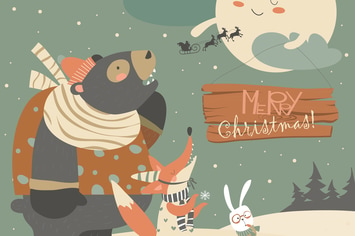 Bear,rabbit and fox watching the moon