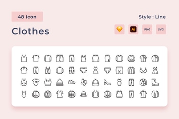 48 Clothes & Fashion Line Style Icon Pack