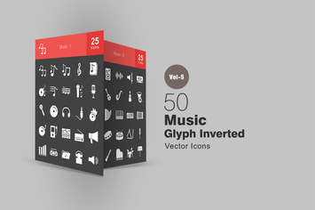 50 Music Glyph Inverted Icons