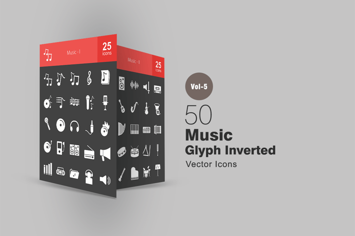 50 Music Glyph Inverted Icons