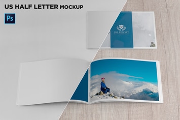 US Half Letter Cover & Open Pages Mockup