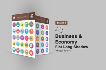 45 Business & Economy Flat Long Shadow Icons