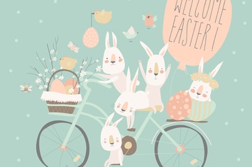 Easter bunnies and easter eggs. Vector illustratio