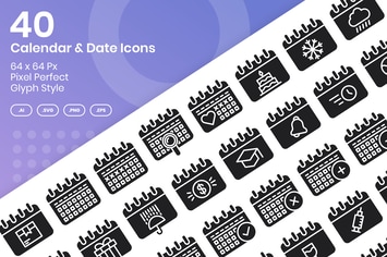 40 Calendar & Date Icons Set - Glyph