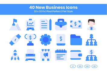 40 New Business Icons Set - Flat