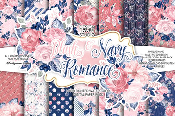 Blush and Blue digital paper pack