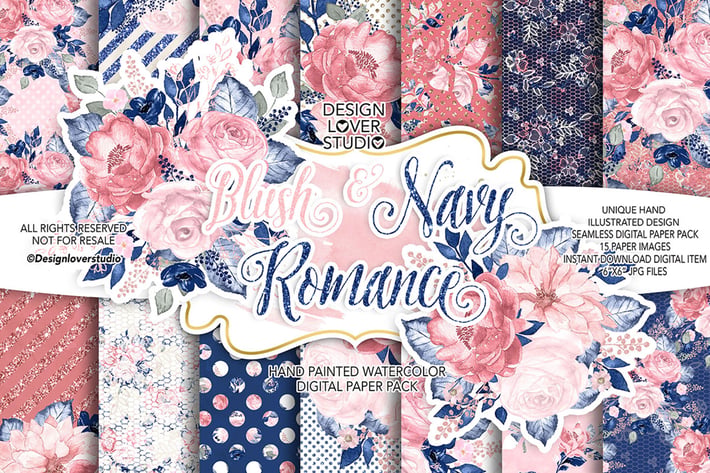 Blush and Blue digital paper pack