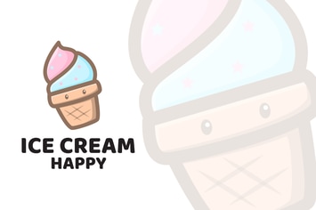 Ice Cream Happy Cute Logo Template
