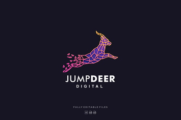 Deer Jumping Color Line Logo Template