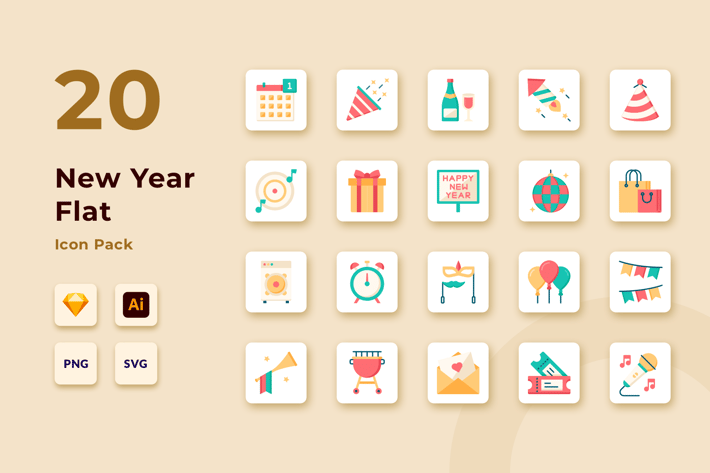 20 Vector New Year Flat Icon