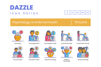 70 Psychology and Mental Health Line Icons