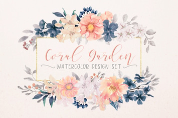 Coral Garden Watercolor Clip Art Collection