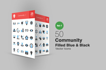 50 Community Blue & Black Icons