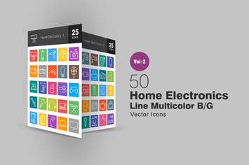 50 Home Electronics Line Multicolor Icons