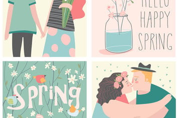 Vector cartoon set of couples in love and spring e