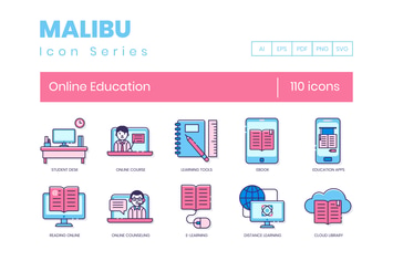 110 Online Education Line Icons