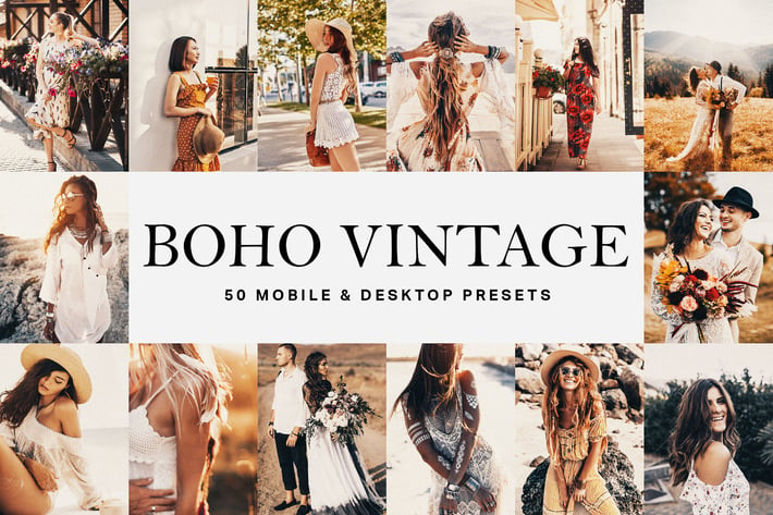 50 Boho Vintage Lightroom Presets and LUTs