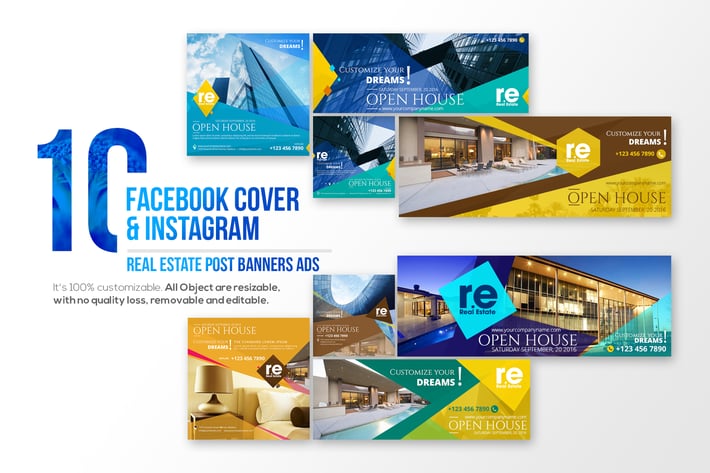 10 Facebook Cover & 10 Instagram Real Estate Post 