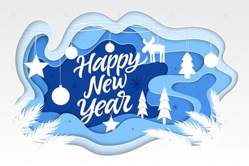 Happy New Year - vector paper cut illustration
