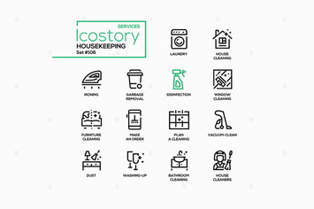 Housekeeping Services - Line Design Style Icons