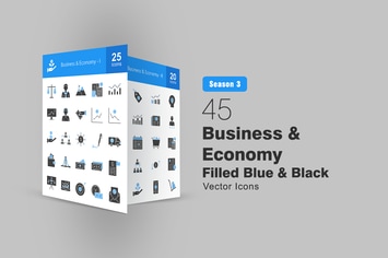 45 Business & Economy Filled Blue & Black Icons