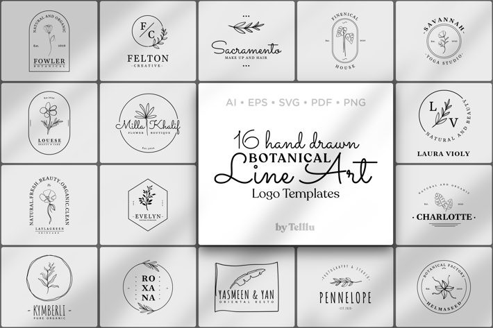 16 Botanical Line Art Logo Templates