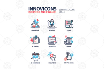 Modern office, business line flat design icons set